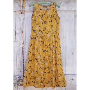 Floral Drawstring Waist Sleeveless Linen Dress